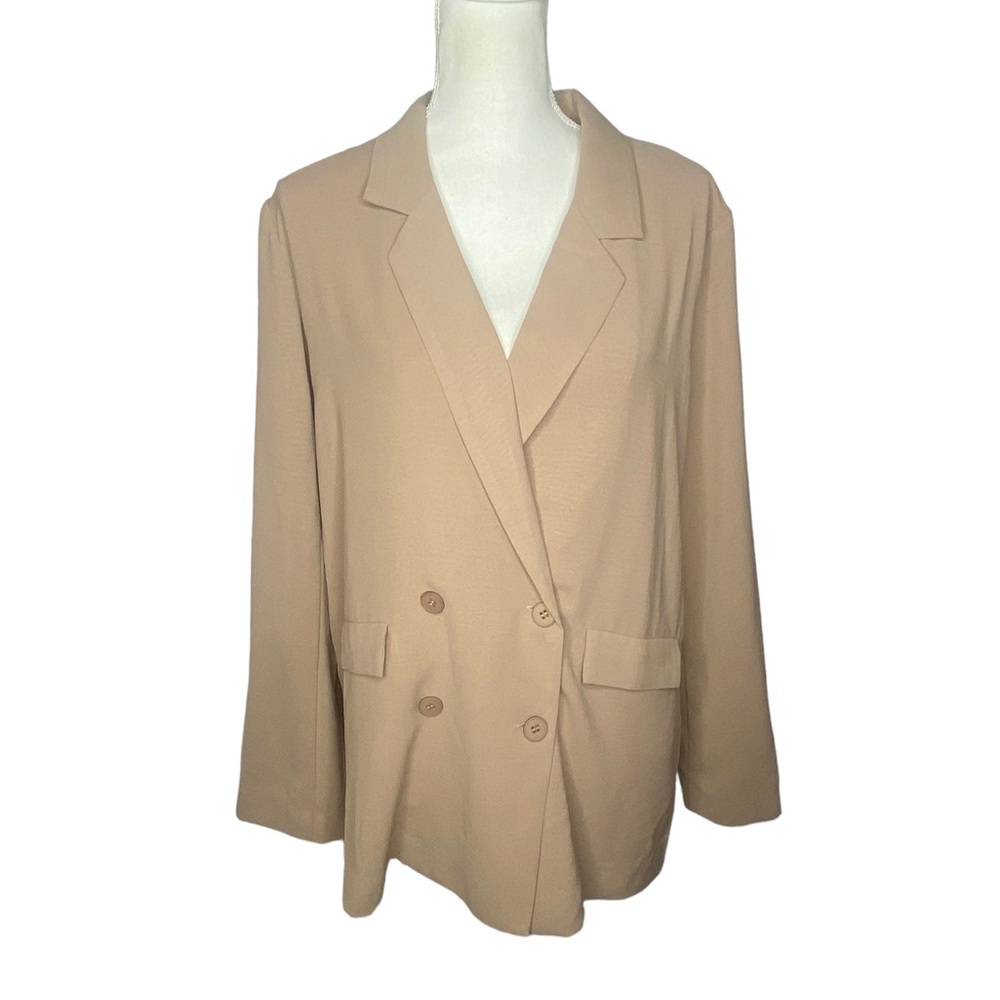Sugar & Lips Supreme Double Button Relaxed Fit Jacket Blazer Beige